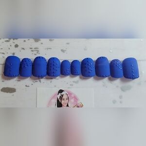 Blue Embellished Press-On Nails